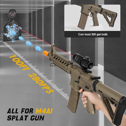 Gel Ball Blaster Gun, Splat Gun with Fully/Semi-Automatic and Safe Model FPS 280+ and Electronic Scope, 100+ Foot Range - for Outdoor Games & Toys - Ages 14+(Sand Color)