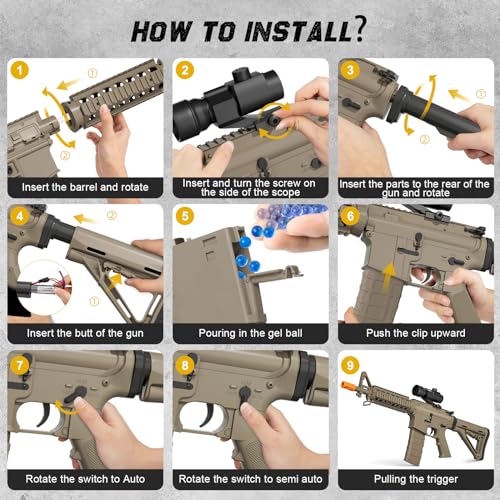 Gel Ball Blaster Gun, Splat Gun with Fully/Semi-Automatic and Safe Model FPS 280+ and Electronic Scope, 100+ Foot Range - for Outdoor Games & Toys - Ages 14+(Sand Color)