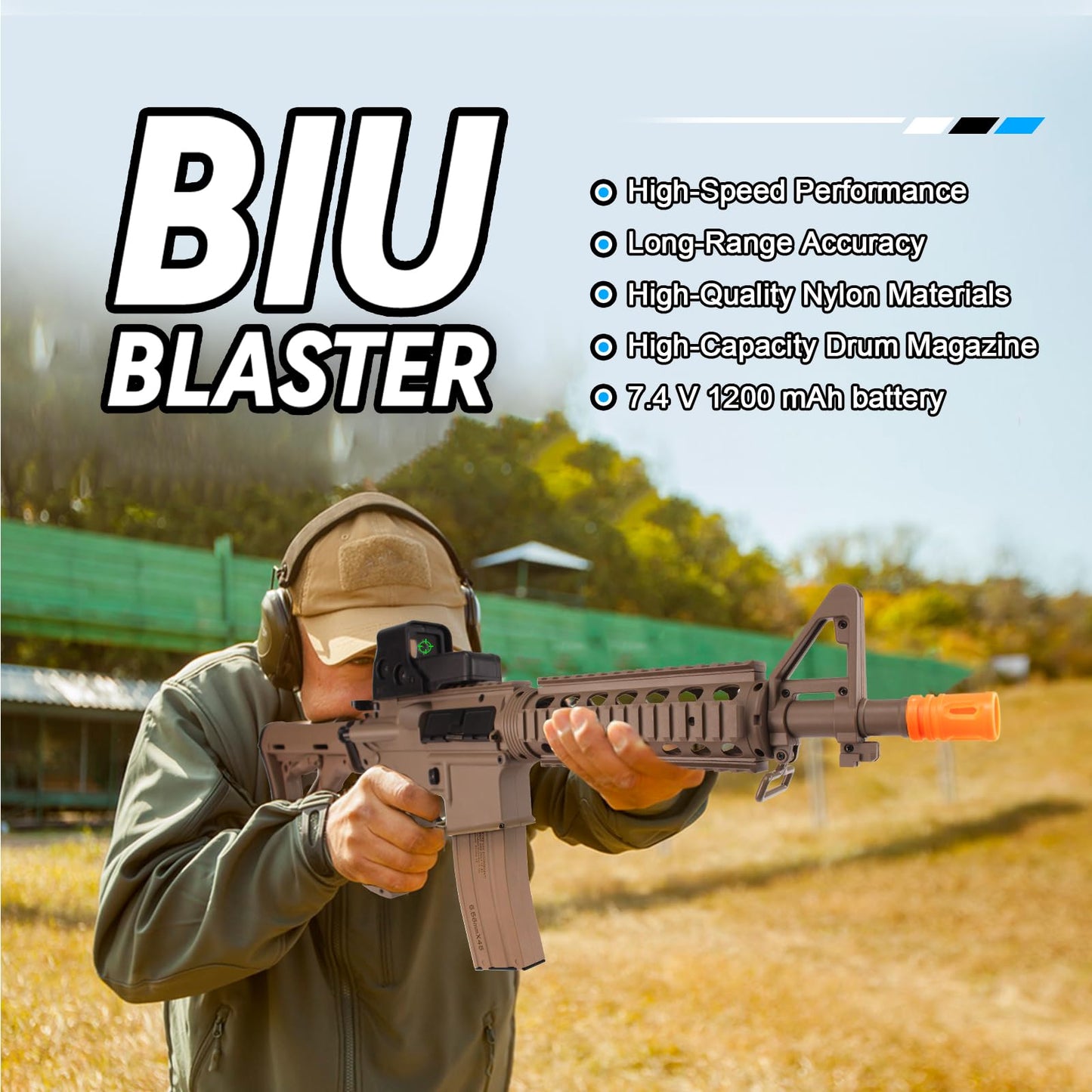 BIU BLASTER Gel Ball Blaster 280+ FPS,100+ Ft Range Full Size Splatter Ball Blaster 1500+ Capacity Drum 7.4v 1200mAh Battery Electric Automatic Splat Blaster for Ages 14+ Years Outdoor Game Toy