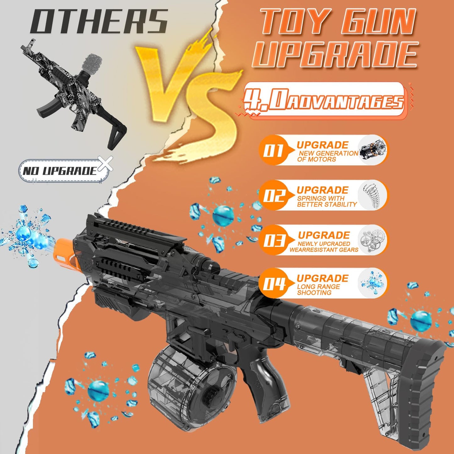 Electric Toys Gun Full Automatic Rifle,TENTAM Splatter Ball Toys Outdoor Activities-Fighting Shooting Game 60000+ (Black)